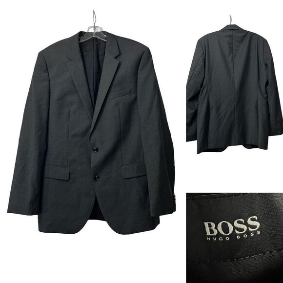 BOSS Hugo Boss blazer 42L gray virgin wool long sleeve office business career -3 - Picture 1 of 5